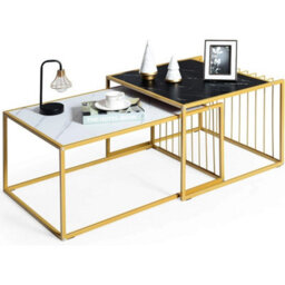 Set Of 2 Nesting Tables Modern Marble Pattern End Tables - thumbnail 1