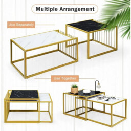Set Of 2 Nesting Tables Modern Marble Pattern End Tables - thumbnail 3