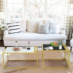Set Of 2 Nesting Tables Modern Marble Pattern End Tables - thumbnail 7