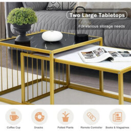 Set Of 2 Nesting Tables Modern Marble Pattern End Tables - thumbnail 4