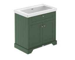 Hudson Reed Floor Standing 2 Door Traditional Vanity Unit With Fireclay Basin, Hunter Green, 830 X 471 mm