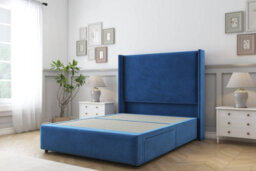 "Sloomy Stratford Navy Plush Divan Bed 2 Drawers Foot-End With 54"" Wingback Headboard & 12"" Footboard 4'6 Double"