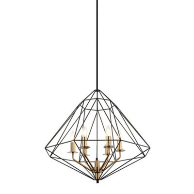 Luminosa Lighting Luminosa Industrial And Retro Hanging Pendant Black, Gold 6 Light  With Black Shade, E14 Dimmable - image 1