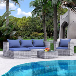 Onemill Garden Furniture Set 5Pc Rattan Modular Corner Sofa Set For Lawn Backyard Poolside (Grey) - thumbnail 8