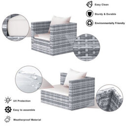 Onemill Garden Furniture Set 5Pc Rattan Modular Corner Sofa Set For Lawn Backyard Poolside (Grey) - thumbnail 4