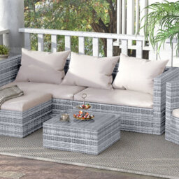 Onemill Garden Furniture Set 5Pc Rattan Modular Corner Sofa Set For Lawn Backyard Poolside (Grey) - thumbnail 6
