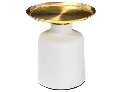 Wyld And Coco Glamour Style Side Table - Round White And Gold Metal Tray Top, 45Cm. - image 1
