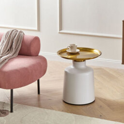Wyld And Coco Glamour Style Side Table - Round White And Gold Metal Tray Top, 45Cm. - thumbnail 2