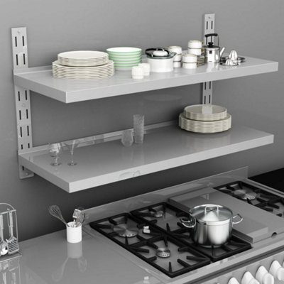 Berkfield 2-Tier Floating Wall Shelf Stainless Steel 120X30 Cm - image 1