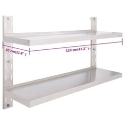 Berkfield 2-Tier Floating Wall Shelf Stainless Steel 120X30 Cm - thumbnail 7