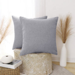 Deconovo Faux Linen Texture Cushion Covers For Garden Furniture With Invisible Zipper, 24X24 Inch, 2 Pack, Neutral Grey - thumbnail 3