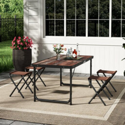 Breeins Dark Brown 5-Piece Foldable Table 4 Seaters Outdoor Camping Picnic Set Garden Bistro Set Dining Room Set