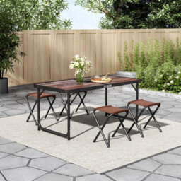 Breeins Dark Brown 5-Piece Foldable Table 4 Seaters Outdoor Camping Picnic Set Garden Bistro Set Dining Room Set - thumbnail 2