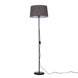 Valuelights Charles Black Floor Lamp With Grey Linen Shade