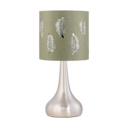 First Choice Lighting Romana - Brushed Chrome Touch Table Lamp With Sage Green Fern Shade