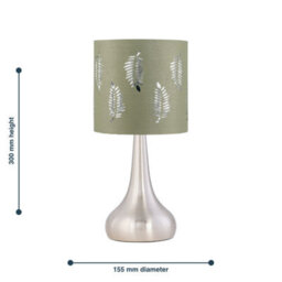 First Choice Lighting Romana - Brushed Chrome Touch Table Lamp With Sage Green Fern Shade - thumbnail 4