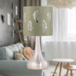 First Choice Lighting Romana - Brushed Chrome Touch Table Lamp With Sage Green Fern Shade - thumbnail 2