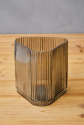 Orsina Large Ribbed Grey Glass Vase, Modern Decorative Vase, Triangular Shaped Vase With Angular Edges, Flower Vase - thumbnail 4