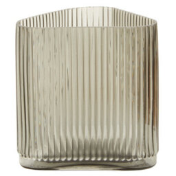 Orsina Large Ribbed Grey Glass Vase, Modern Decorative Vase, Triangular Shaped Vase With Angular Edges, Flower Vase - thumbnail 5