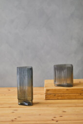 Orsina Large Ribbed Grey Glass Vase, Modern Decorative Vase, Triangular Shaped Vase With Angular Edges, Flower Vase - thumbnail 3