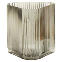 Orsina Large Ribbed Grey Glass Vase, Modern Decorative Vase, Triangular Shaped Vase With Angular Edges, Flower Vase