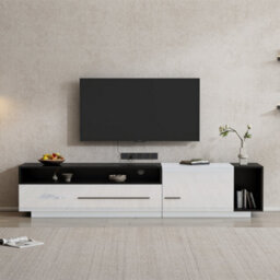 Btm White High Gloss Tv Stand For 60 To 70 Inch Tvs With Door And Drawer Storage Entertainment Center - thumbnail 3