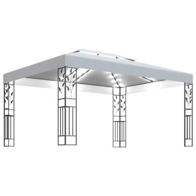 Berkfield Durable Gazebo With Double Roof&led String Lights 3X4 M White - image 1
