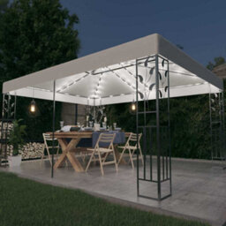 Berkfield Durable Gazebo With Double Roof&led String Lights 3X4 M White - thumbnail 2