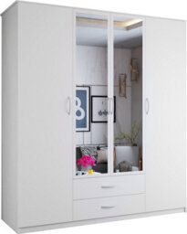 Sliding Wardrobes 4 u LTD Modern 4 Door Hinged Wardrobe - Bedroom Cabinet With 2 Mirror, Drawers And Shelves (White, 171Cm) - thumbnail 2