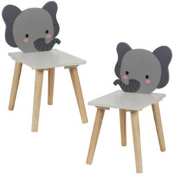Urbn-Living Urbnliving Children Kids Wooden Chair Small Stool Elephant Animal Character Playroom, Set Of 2 - thumbnail 1