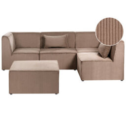 Beliani Modular Corner Sofa 4 Seater Lemvig Corduroy Sand Beige With Ottoman Left Hand - thumbnail 1