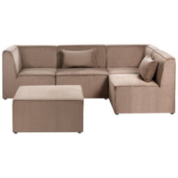 Beliani Modular Corner Sofa 4 Seater Lemvig Corduroy Sand Beige With Ottoman Left Hand - thumbnail 4