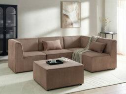 Beliani Modular Corner Sofa 4 Seater Lemvig Corduroy Sand Beige With Ottoman Left Hand - thumbnail 2