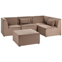 Beliani Modular Corner Sofa 4 Seater Lemvig Corduroy Sand Beige With Ottoman Left Hand - thumbnail 5