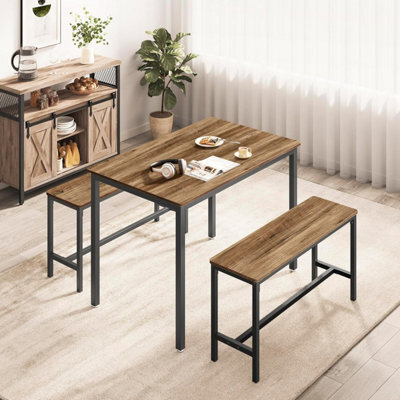 Songmics Vasagle Dining Set With Table And Benches, Kitchen Furniture Set With Steel Frame, Dining Solution, Honey Brown And Ink Black - image 1