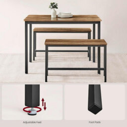 Songmics Vasagle Dining Set With Table And Benches, Kitchen Furniture Set With Steel Frame, Dining Solution, Honey Brown And Ink Black - thumbnail 5