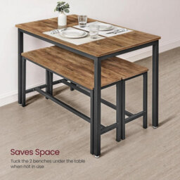 Songmics Vasagle Dining Set With Table And Benches, Kitchen Furniture Set With Steel Frame, Dining Solution, Honey Brown And Ink Black - thumbnail 4