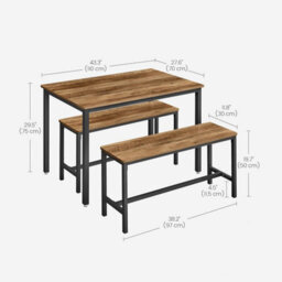 Songmics Vasagle Dining Set With Table And Benches, Kitchen Furniture Set With Steel Frame, Dining Solution, Honey Brown And Ink Black - thumbnail 2