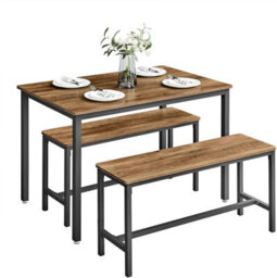 Songmics Vasagle Dining Set With Table And Benches, Kitchen Furniture Set With Steel Frame, Dining Solution, Honey Brown And Ink Black - thumbnail 7