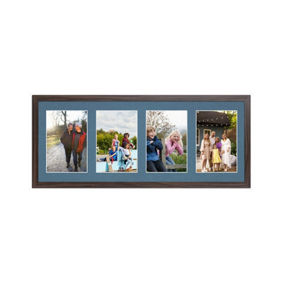 AK Frames 50X20Cm Walnut Sleek Multi Photo Frame With Pompadour Mount - Holds 4 Apertures (4X) 6X4 Photos - image 1