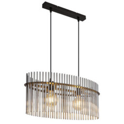Luminosa Lighting Luminosa Gorley Pendant Ceiling Light Matt Black Smoke Glass Shade 2X E27
