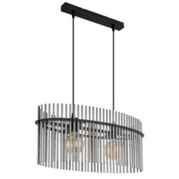 Luminosa Lighting Luminosa Gorley Pendant Ceiling Light Matt Black Smoke Glass Shade 2X E27 - thumbnail 2