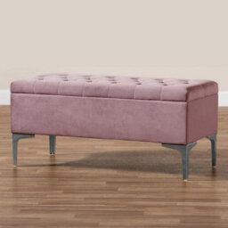 90Cm Modena Upholstered Ottoman Storage Bench, Pink Plush Velvet Tufted End Of Bed Shoes Box, Entryway Ottoman Footstool