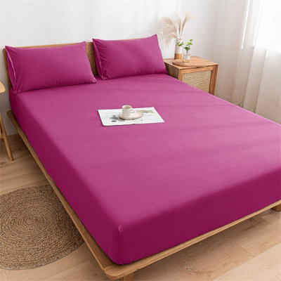 Ameha Plain Fitted Sheet 25Cm Deep Pocket- Breathable Wrinkle Resistant Microfiber Bed Sheet Easy Care Pink King (152X200Cm) - image 1