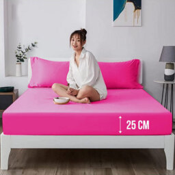 Ameha Plain Fitted Sheet 25Cm Deep Pocket- Breathable Wrinkle Resistant Microfiber Bed Sheet Easy Care Pink King (152X200Cm) - thumbnail 2