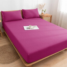 Ameha Plain Fitted Sheet 25Cm Deep Pocket- Breathable Wrinkle Resistant Microfiber Bed Sheet Easy Care Pink King (152X200Cm)