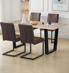 Hallowood Furniture Dudley 1.5M Dining Table Set With 4 Deluxe Leather Effect Chairs - thumbnail 1
