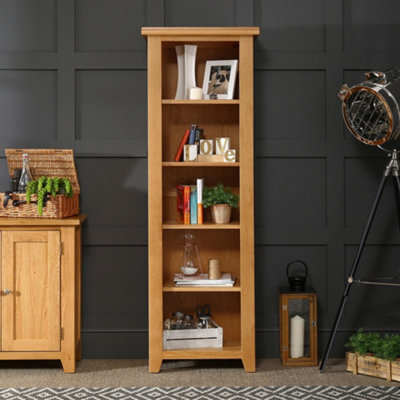 The Furniture Market Cheshire Oak Tall Narrow Alcove Bookcase With 4 Adjustable Shelves - image 1