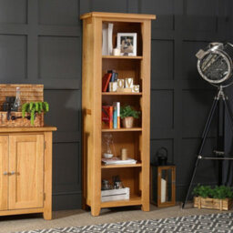 The Furniture Market Cheshire Oak Tall Narrow Alcove Bookcase With 4 Adjustable Shelves - thumbnail 2