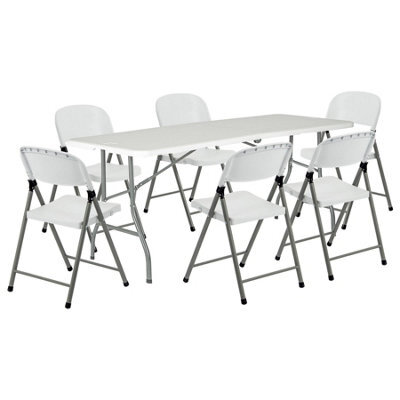 Harbour Housewares Folding Camping Picnic Table & Chair Set - 180Cm (6Ft) - White - image 1